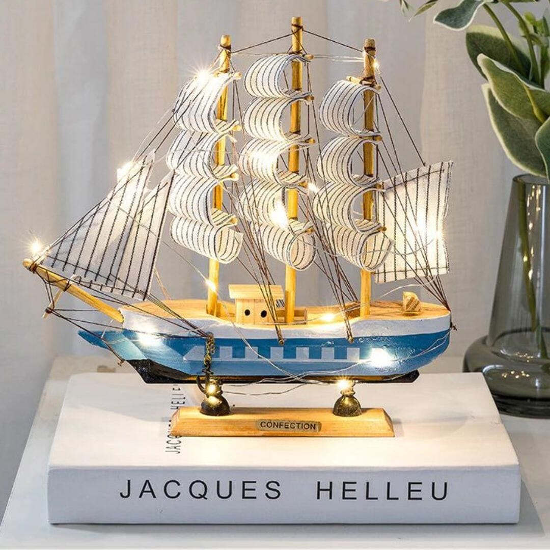 Escultura Criativa Veleiro Decorativo - 0015 Conceito Azul e Branco 