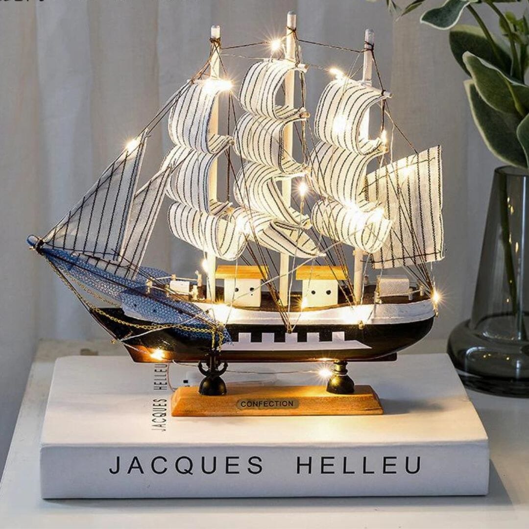 Escultura Criativa Veleiro Decorativo - 0015 Conceito Marinho e Branco 