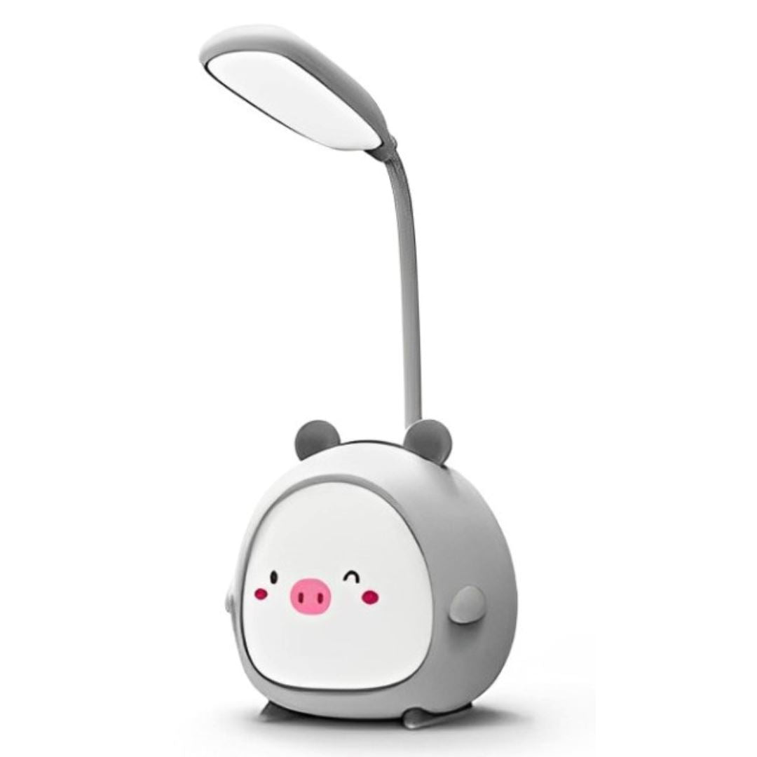Luminária Abajur de Mesa Porquinho Conceito Kids Cinza 