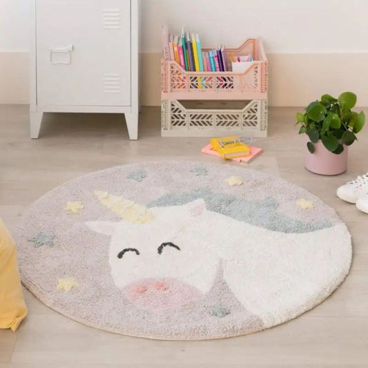 Tapete Redondo Decorativo Unicórnio Felpudo para Quarto Tapete - 0026 Conceito Kids 80cm 